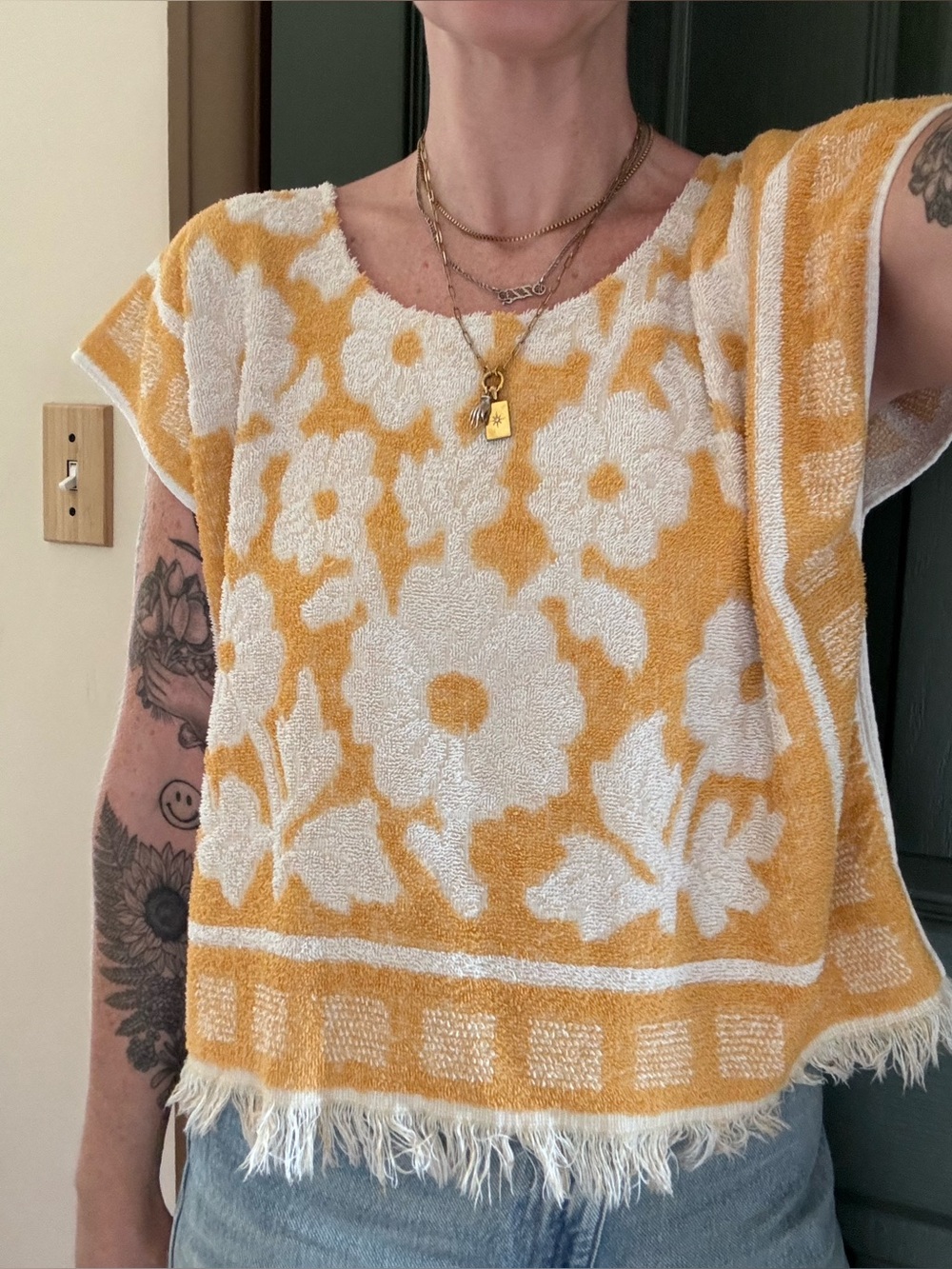 Vintage Towel Terry Top - Floral Yellow and White